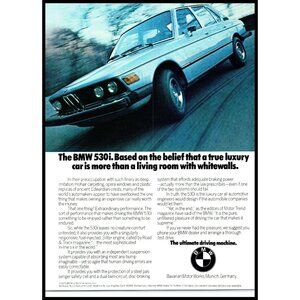 1975 BMW 530i Luxury 4 Door Sports Sedan Vintage Print Ad Man Cave Wall Art